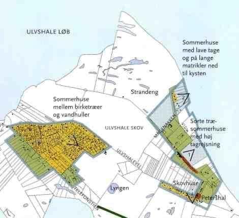 Kort der viser området sommerhuse på Ulvshale