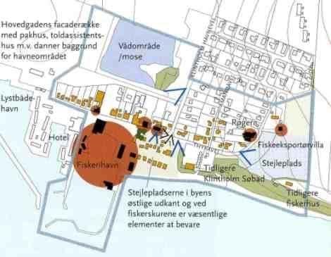 Kort der viser området Klintholm havn